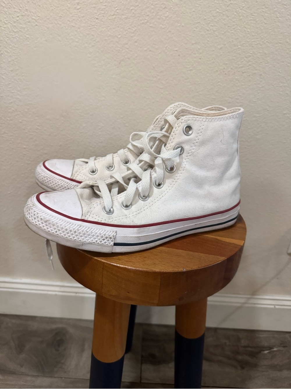 Converse White High-Top Sneakers with Red Stripe